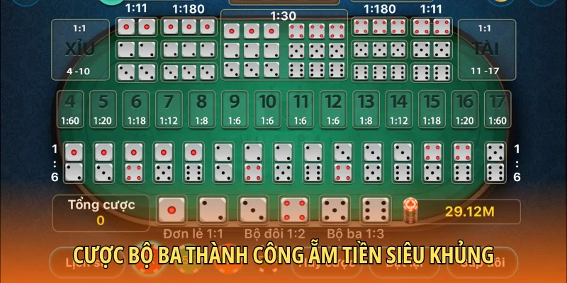 Cược bộ ba thành công ẵm tiền siêu khủng